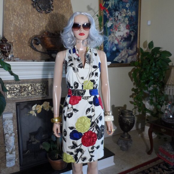 Moschino CheapandChic Ivory Multi Color Floral Print Sheath Dress Size 8 - Picture 3 of 16